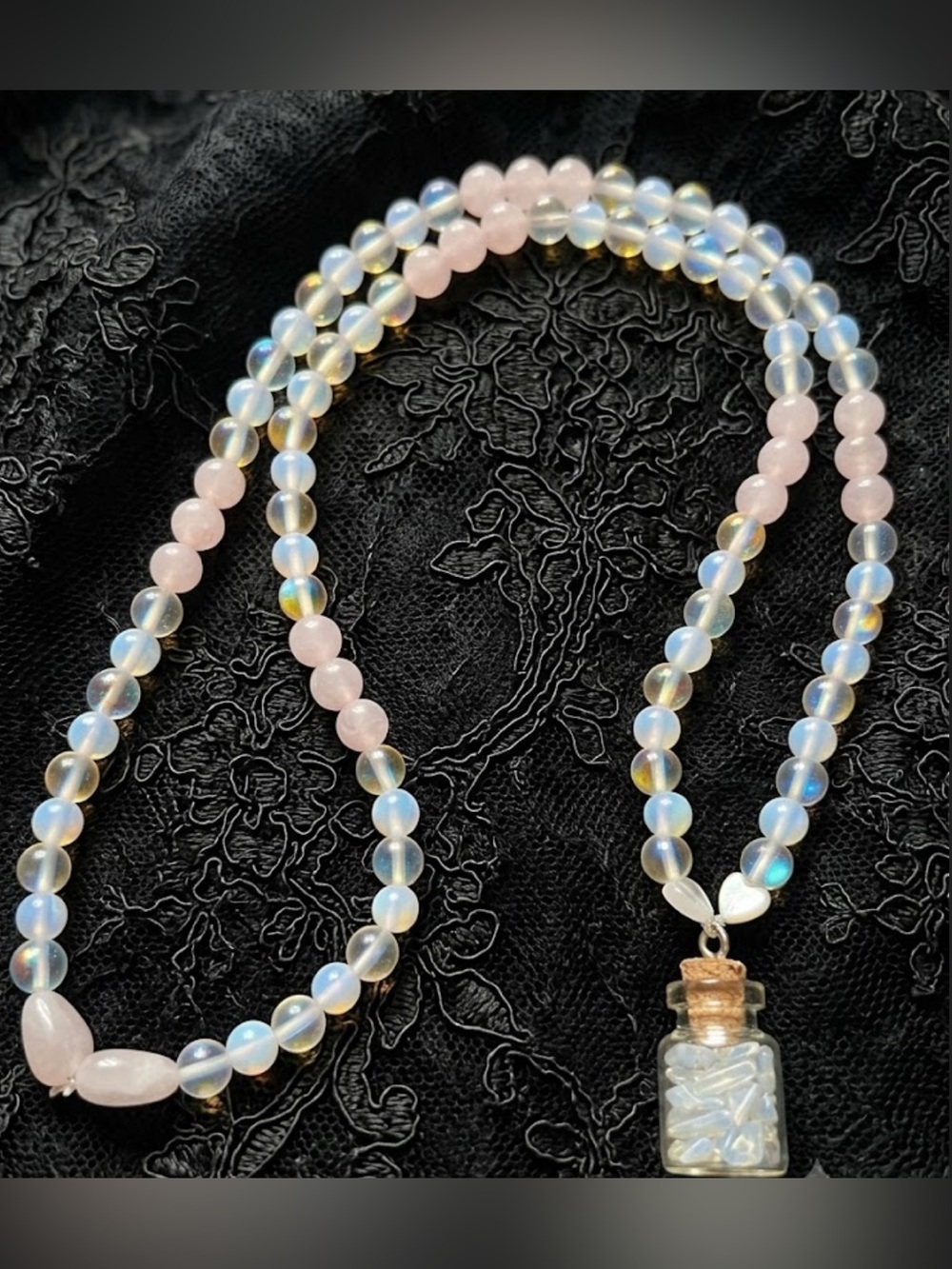 Pink And White Himalayan Salt Necklace (Pink Opalite, Opalite, Rose Quartz) - Picture 2 of 3